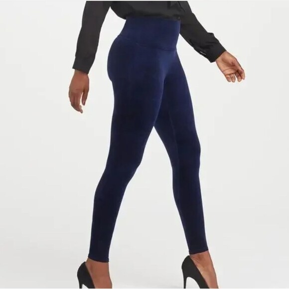 Spanx Velvet Leggings High Waisted Navy Blue - Size XL - Picture 1 of 12